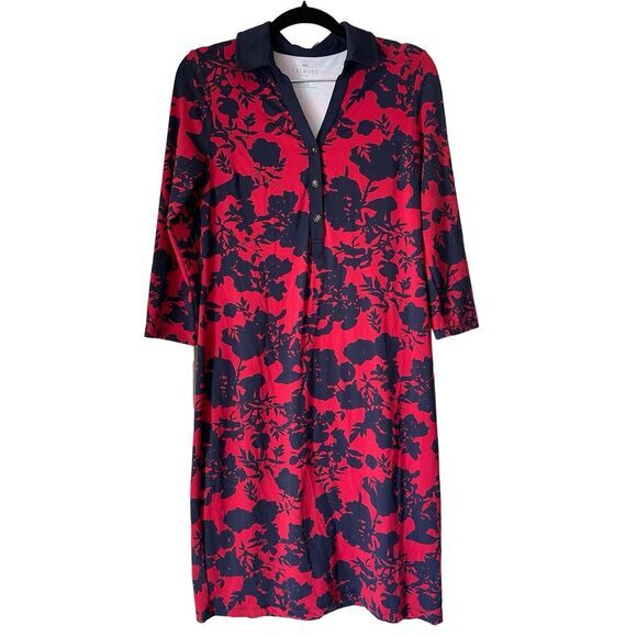 D2 Talbots Red Blue Stretchy‎ Midi Dress Size Small - Picture 1 of 4